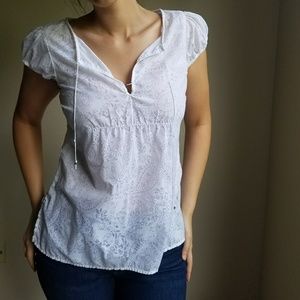 White Tunic White Top w/ Floral Design